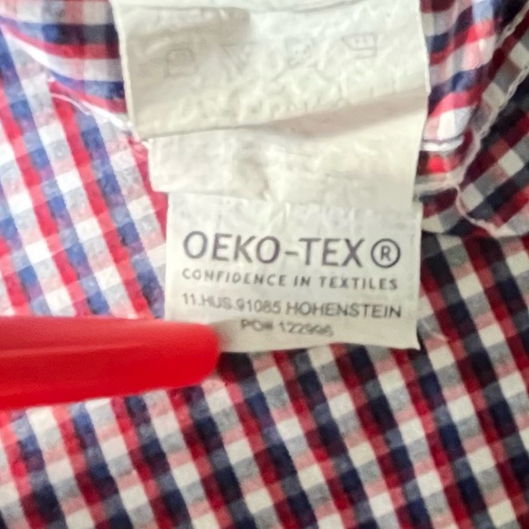 Izod Dress Shirt Mens Size Small 15.5 Slim Fit Red White Blue Gingham Checkered - Picture 5 of 15